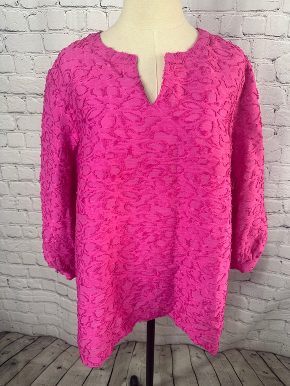 Ali Miles hot pink textured Tunic Blouse Size XL